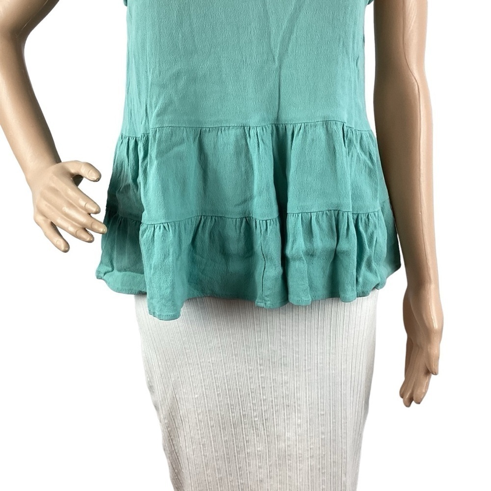 LOFT Tiered Ruffle Shell Size S Light Blue - Picture 3 of 7